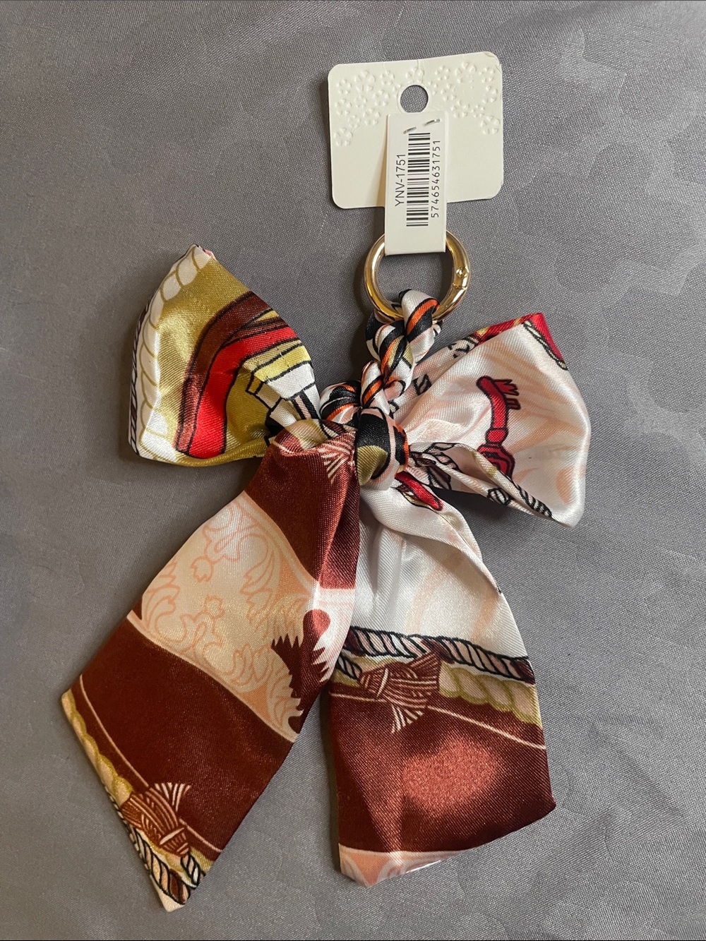 Brown Patterned Satin Bow Keychain or Bag Charm - Picture 3 of 3